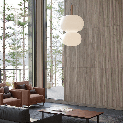 Luna LED Double Glass Pendant in Timber-img-1