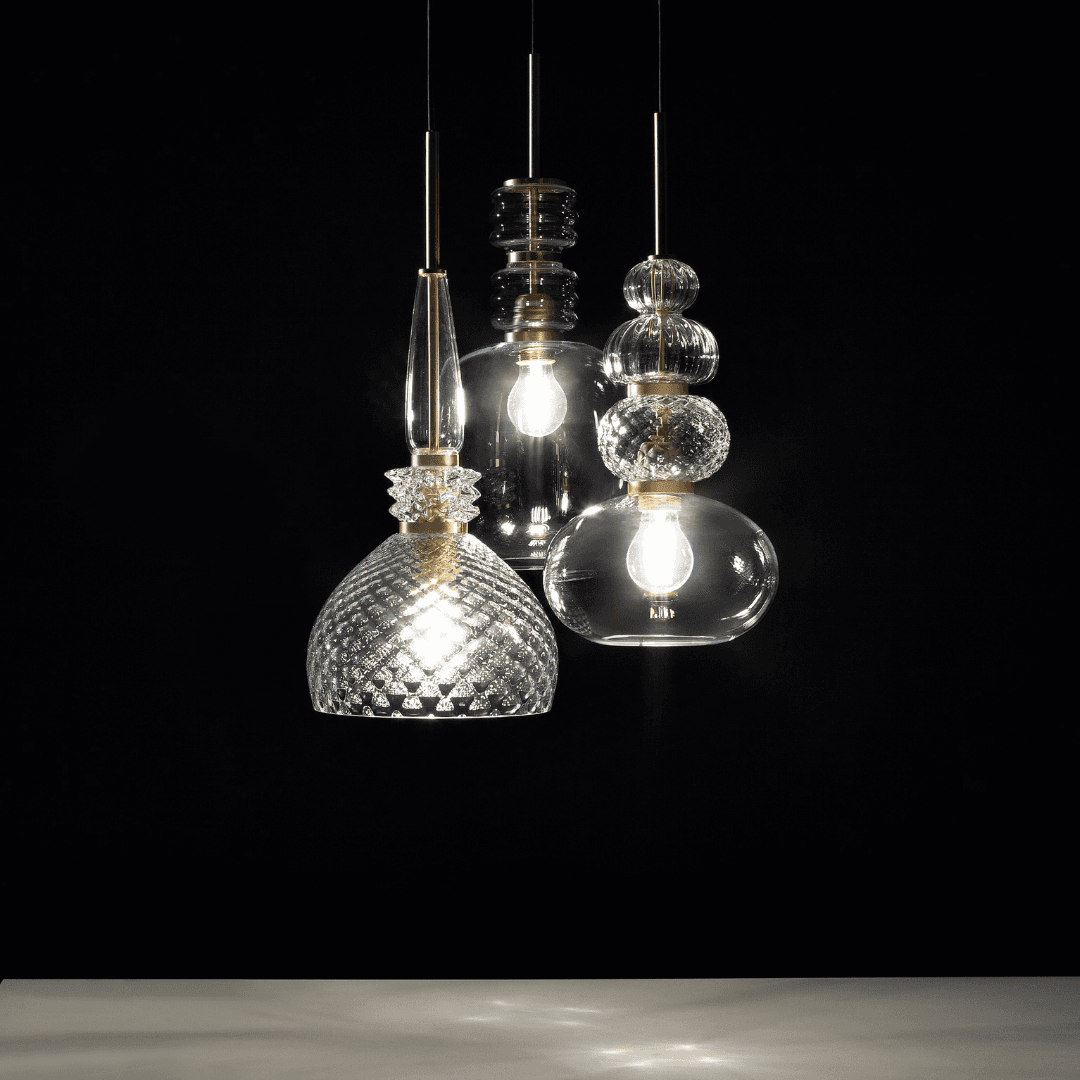 Gia 3 Light Blown Glass Pendant in White & Clear Glass-img-1