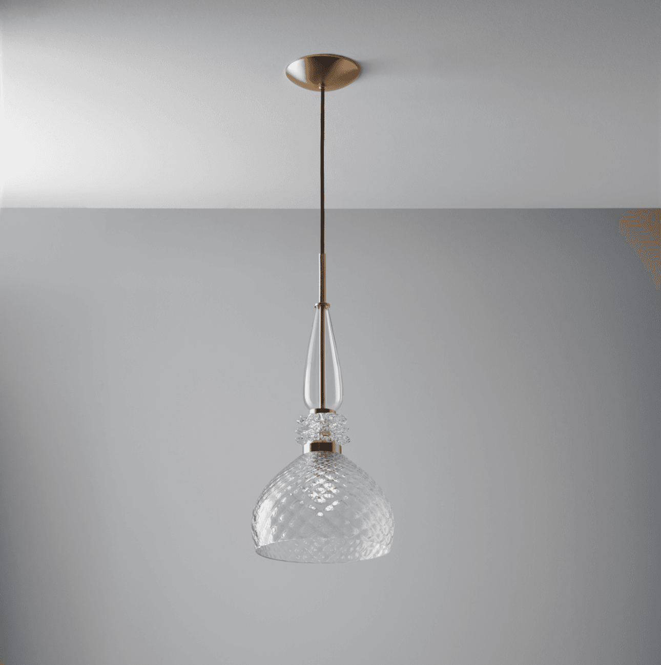 Gia 'B' Blown Glass Pendant in Gold & Clear Glass-img-1