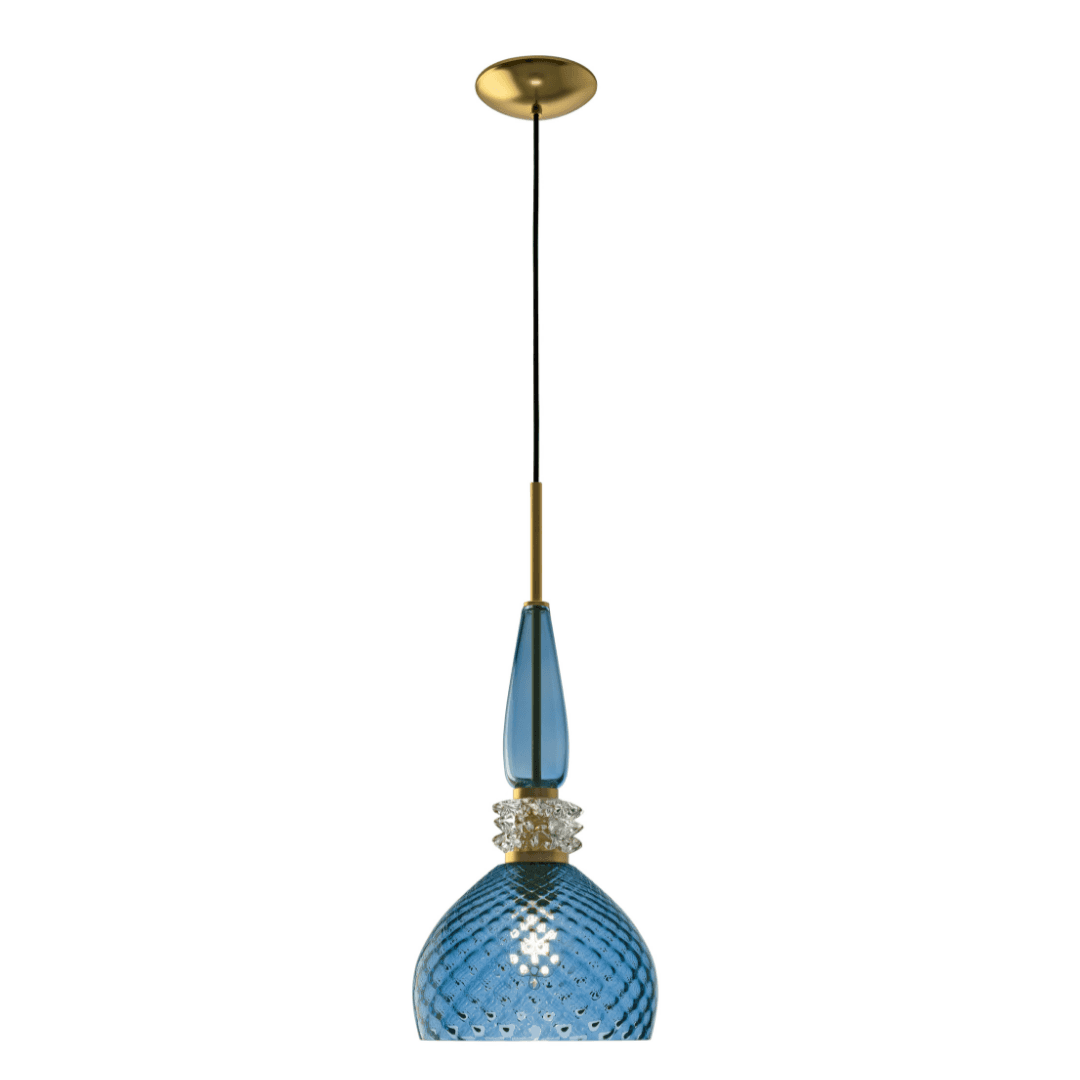 Gia 'B' Blown Glass Pendant in Gold & Blue Glass-img-1