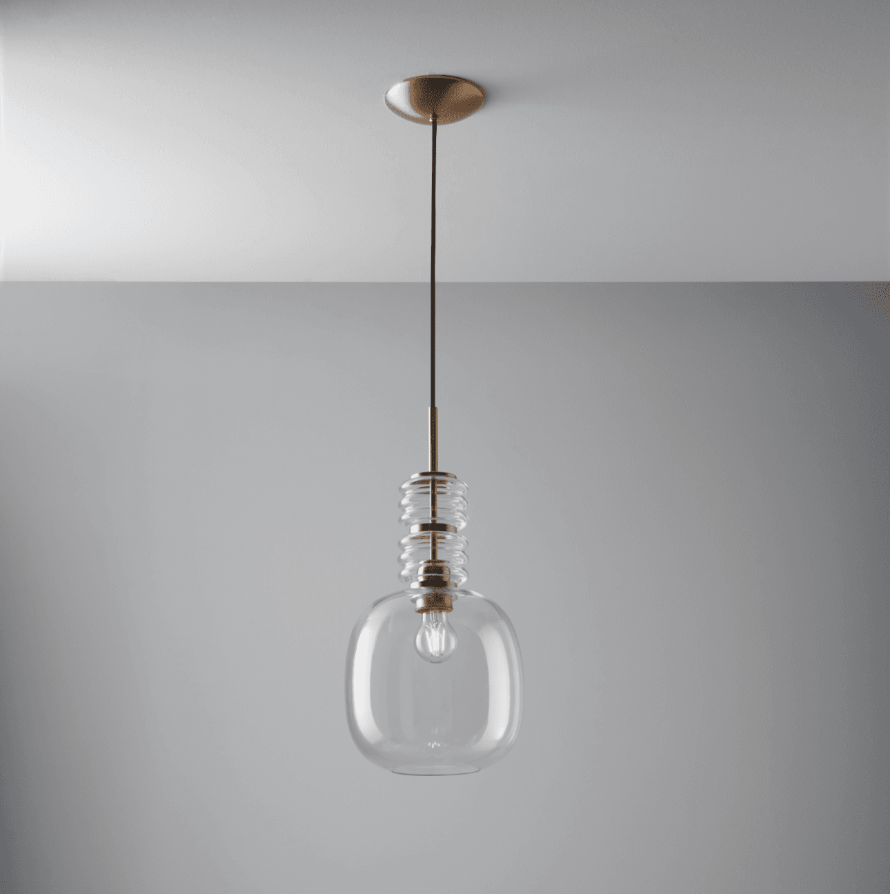 Gia 'C' 1 Light Blown Glass Pendant in Gold & Clear Glass-img-1