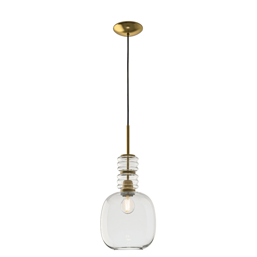 Gia 'C' 1 Light Blown Glass Pendant in Gold & Clear Glass-img-2