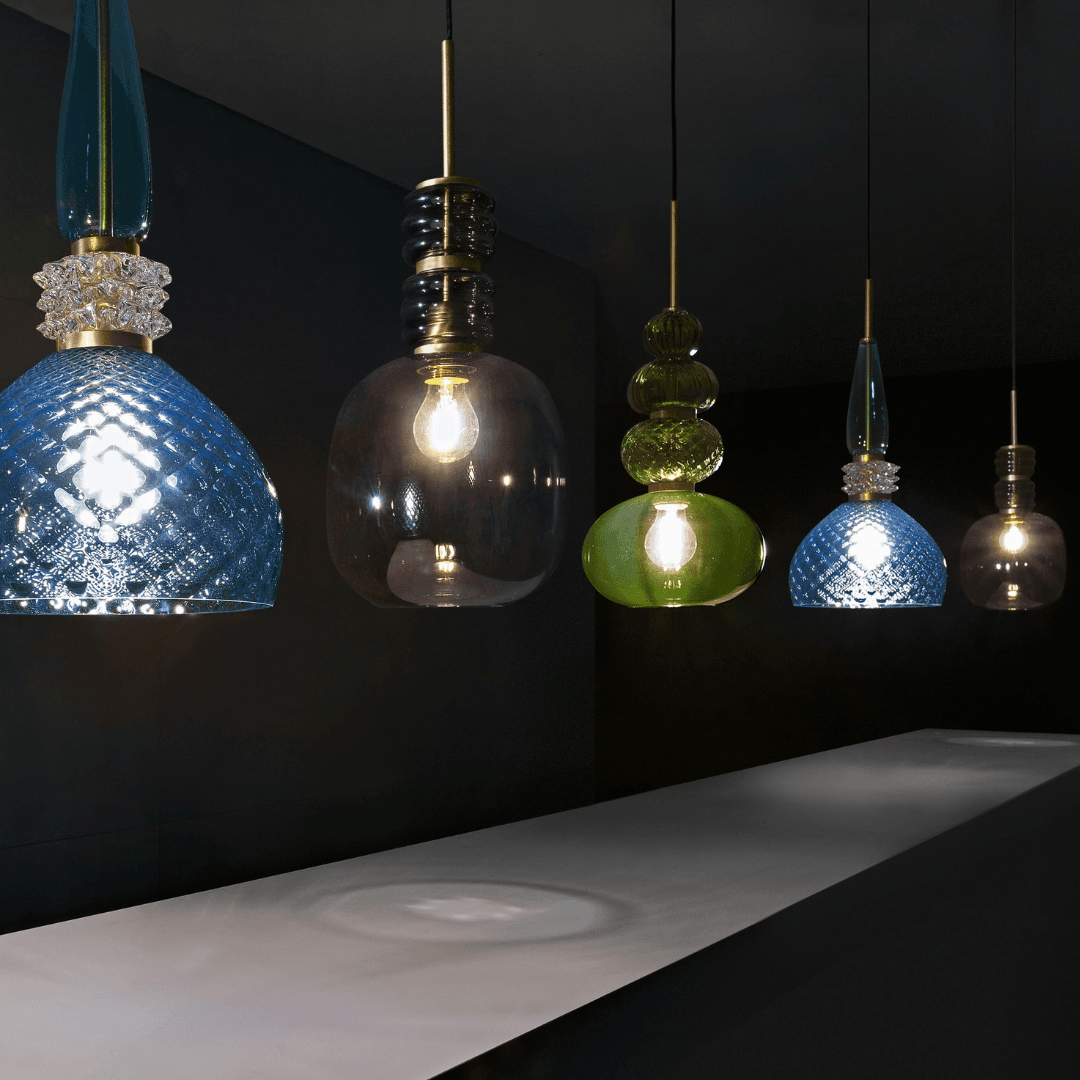Gia 3 Light Blown Glass Pendant in White & Coloured Glass-img-1