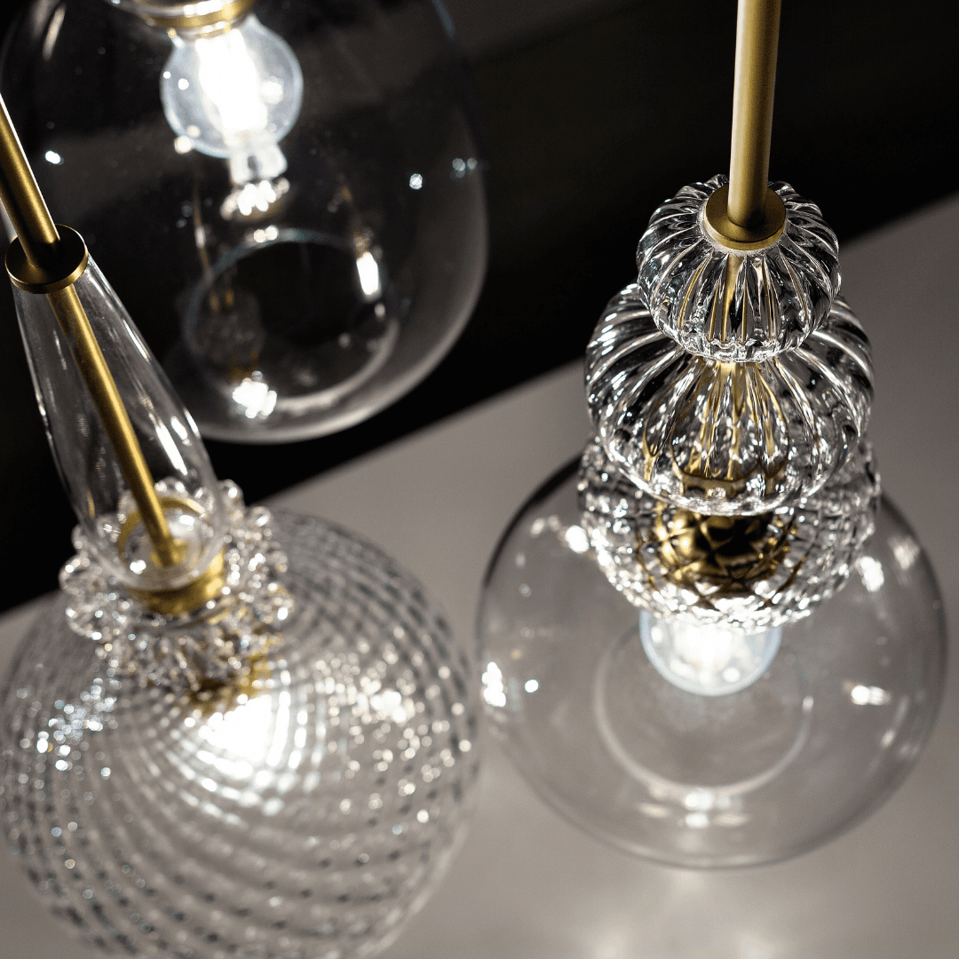 Gia 3 Light Blown Glass Pendant in Gold & Clear Glass-img-3