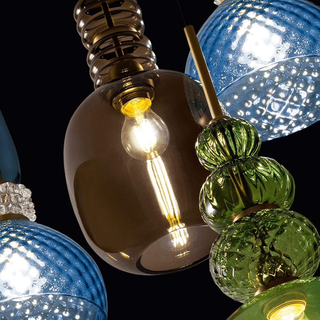 Gia 3 Light Blown Glass Pendant in Gold & Coloured Glass-img-1