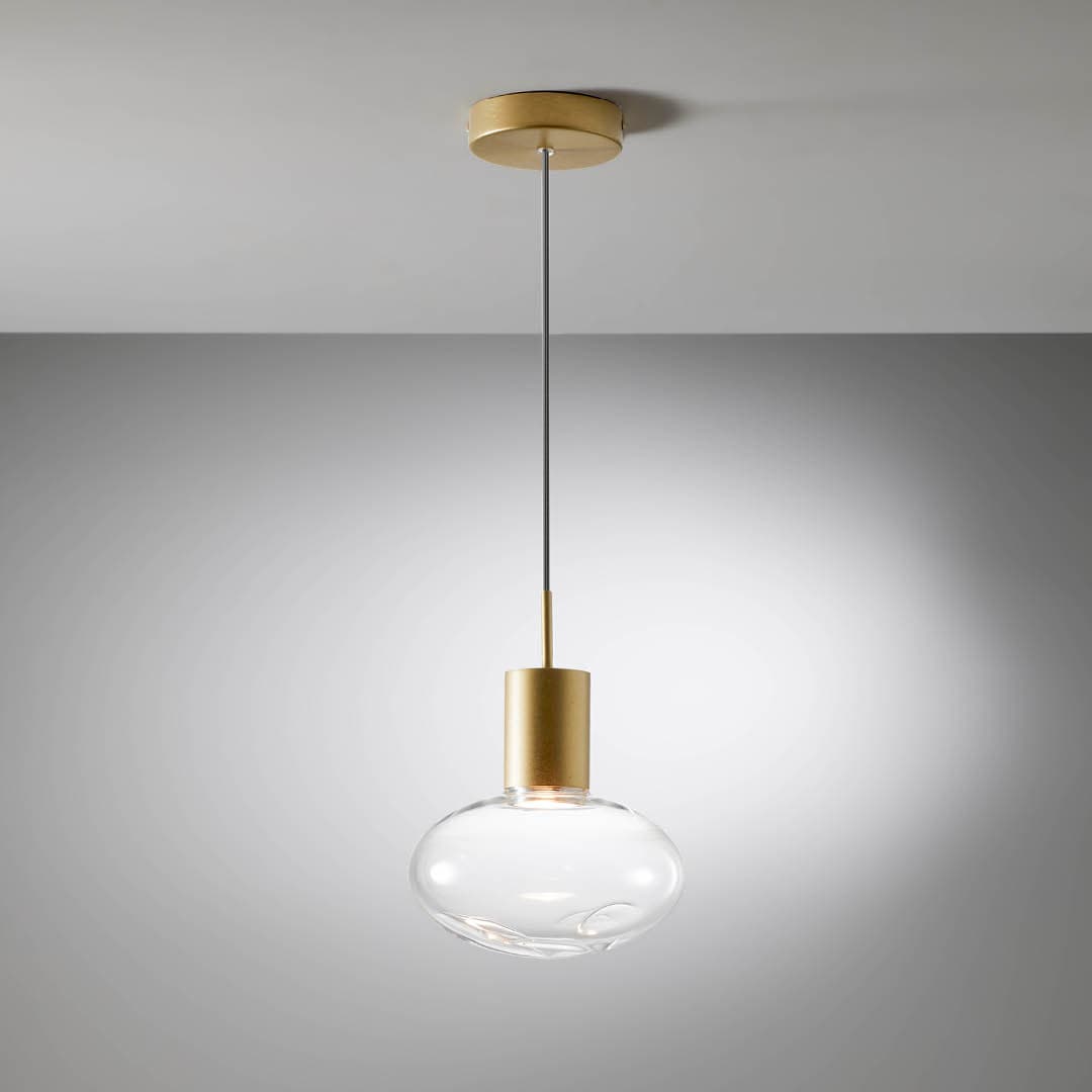 Rosetta Glass Pendant Light - 20cm in Brushed Gold & Clear Glass-img-1
