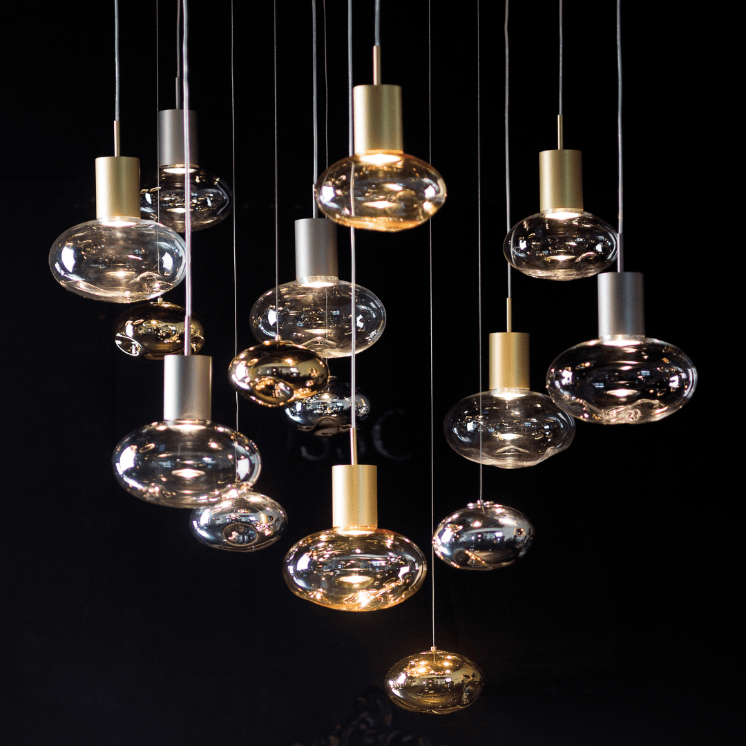 Rosetta Glass Pendant Light - 20cm in Brushed Gold & Clear Glass-img-8