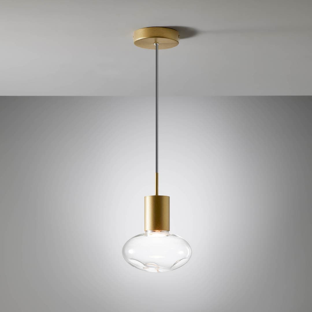 Rosetta Glass Pendant Light - 17cm in Brushed Gold & Clear Glass-img-2