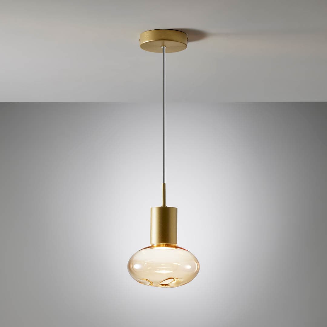 Rosetta Glass Pendant Light - 17cm in Brushed Gold & Amber Glass-img-1