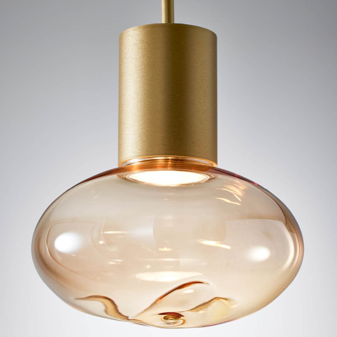 Rosetta Glass Pendant Light - 17cm in Brushed Gold & Amber Glass-img-2