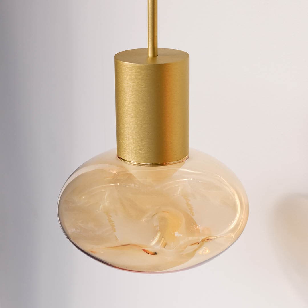 Rosetta Glass Pendant Light - 17cm in Brushed Gold & Amber Glass-img-5