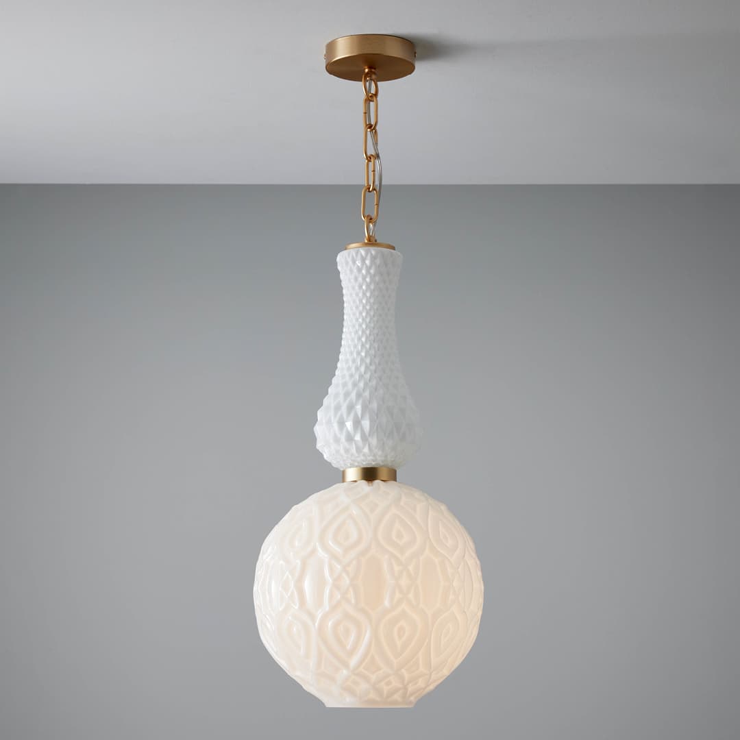Corina 06 Pendant Light in Brushed Gold & White Glass-img-1