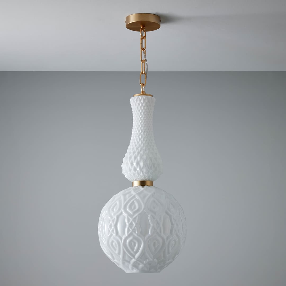 Corina 06 Pendant Light in Brushed Gold & White Glass-img-2