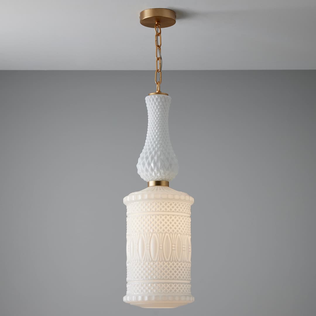 Corina 09 Pendant Light in Brushed Gold & White Glass-img-1