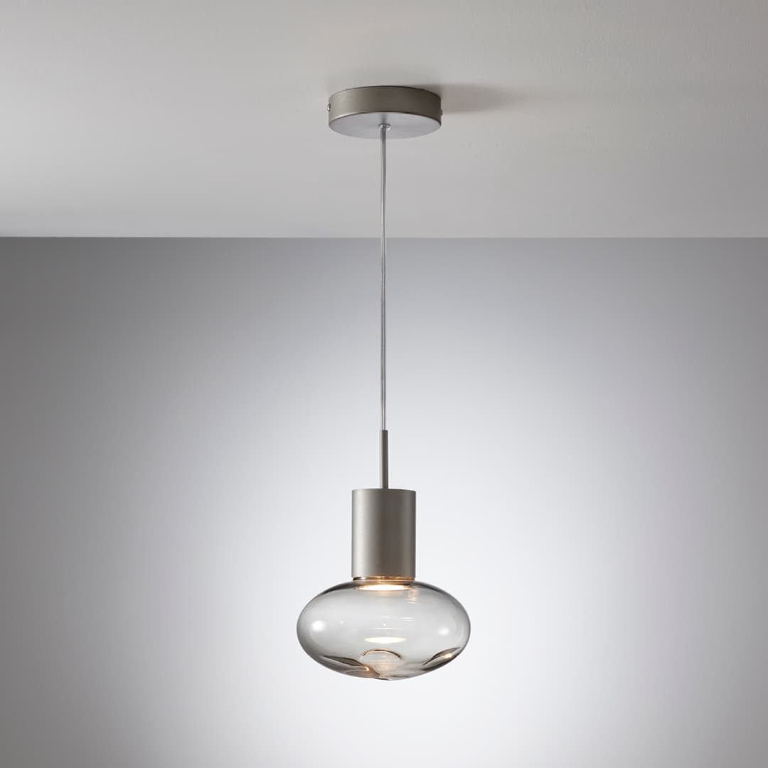 Rosetta Glass Pendant Light - 17cm in Brushed Platinum & Smoke Glass-img-1