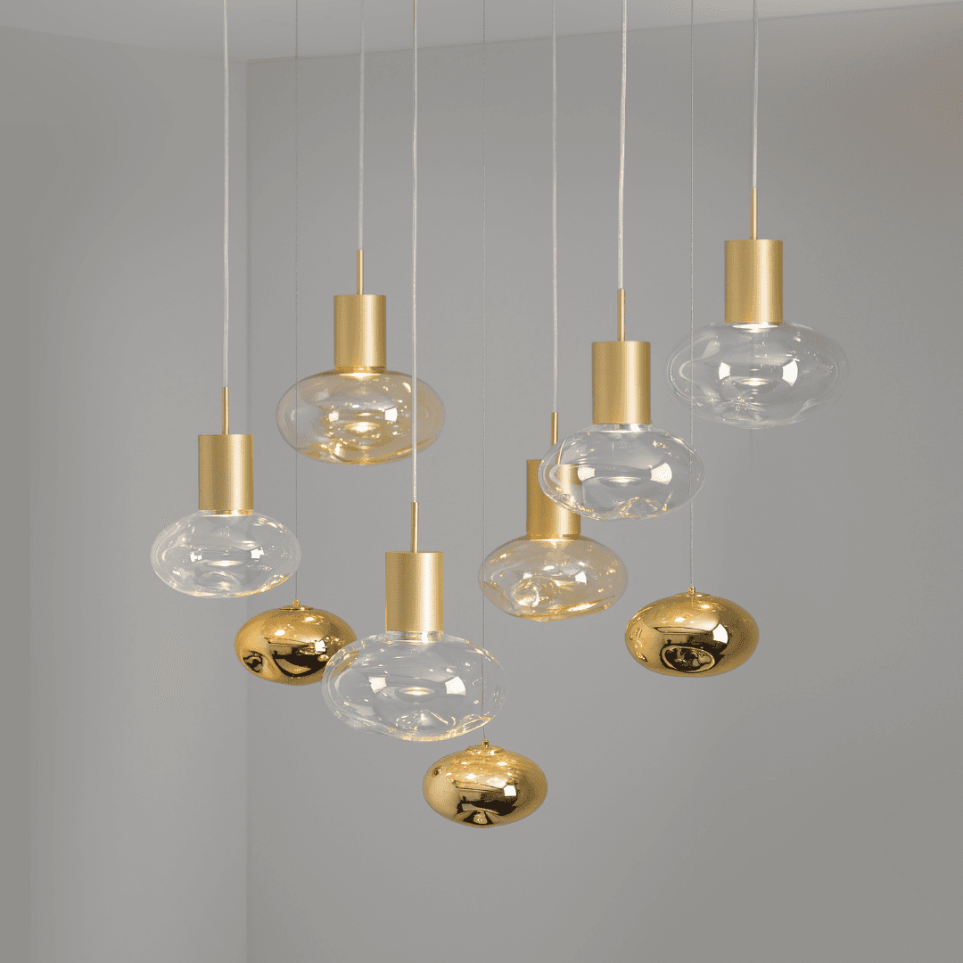 Rosetta Glass Pendant Light - 20cm in Brushed Gold & Amber Glass-img-3