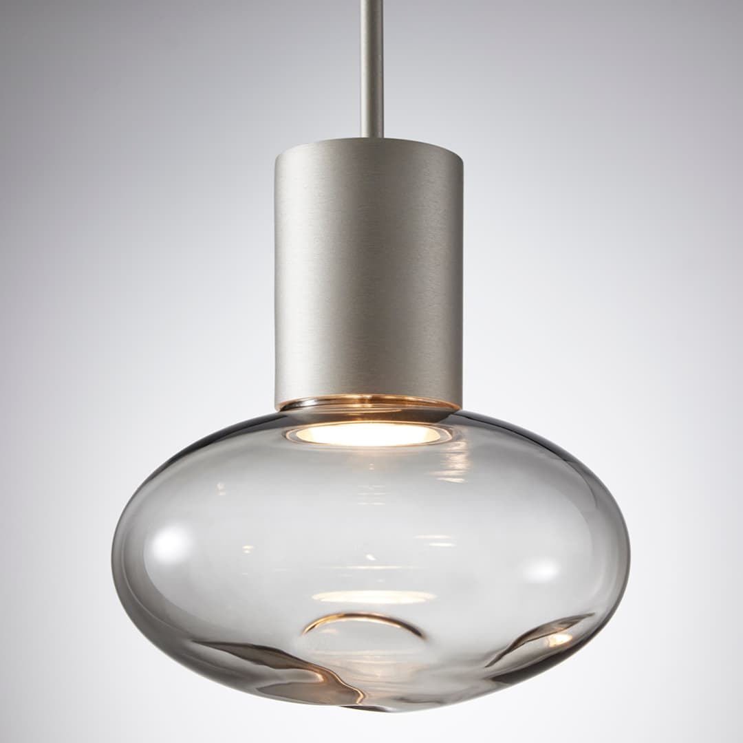 Rosetta Glass Pendant Light - 20cm in Brushed Platinum & Smoke Glass-img-2