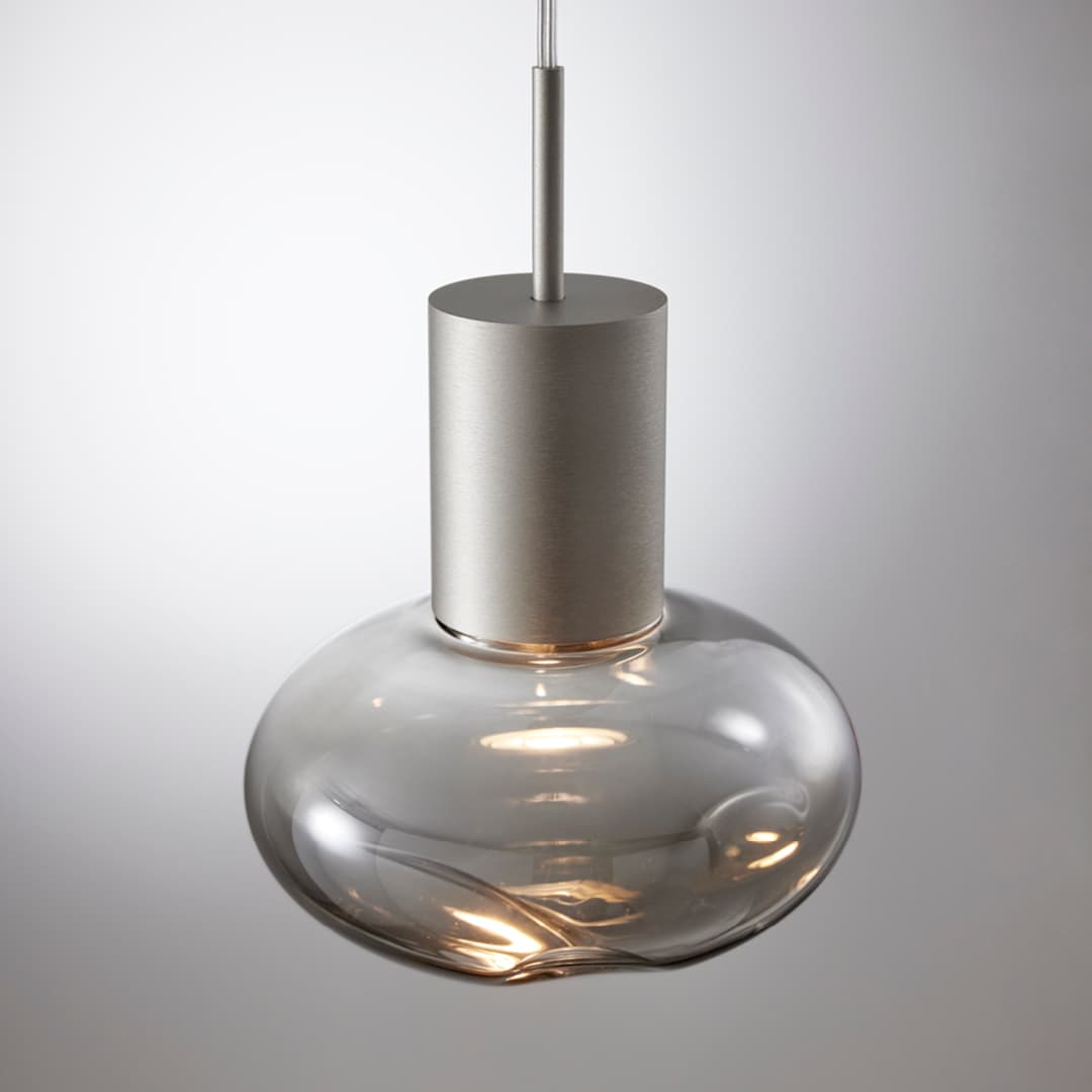 Rosetta Glass Pendant Light - 20cm in Brushed Platinum & Smoke Glass-img-3