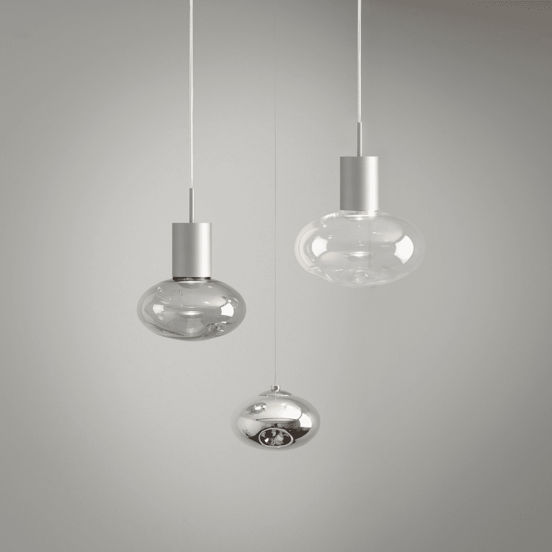 Rosetta Glass Pendant Light - 20cm in Brushed Platinum & Smoke Glass-img-6