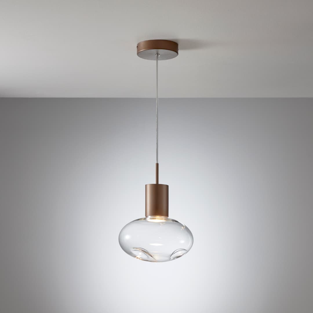 Rosetta Glass Pendant Light - 20cm in Brushed Burnished & Clear Glass-img-3