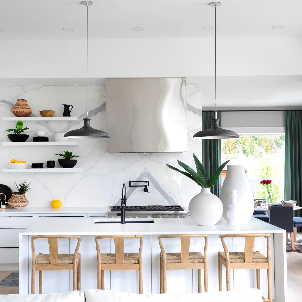 Chloe Pendant - Large in Polished Nickel & Black-img-1