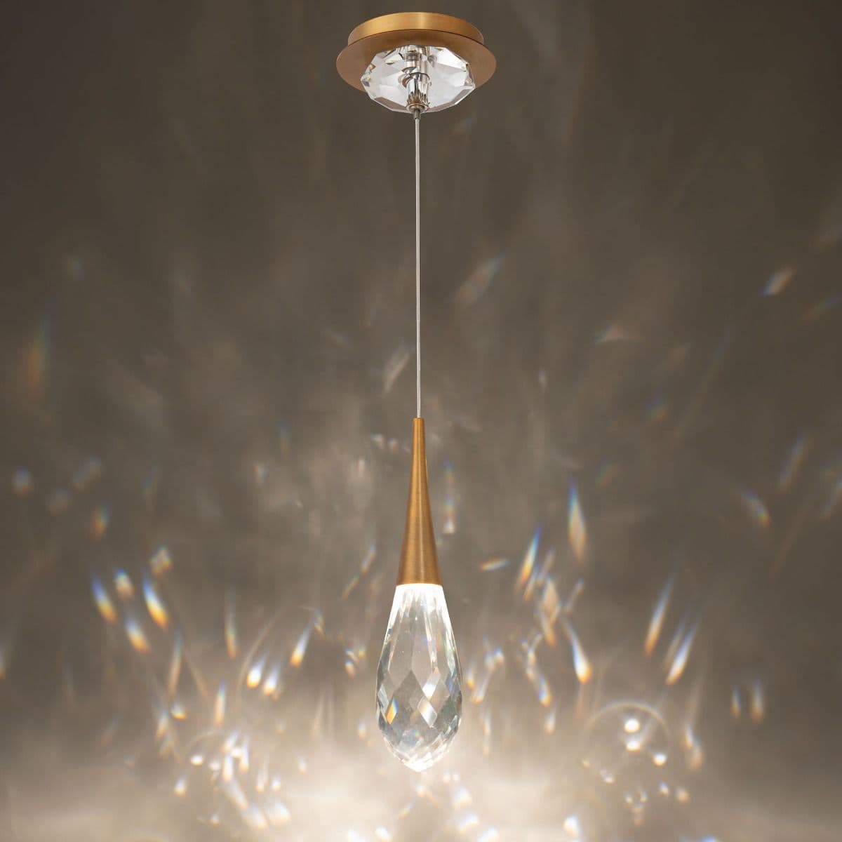 Hibiscus LED Crystal Pendant in Aged Brass-img-1
