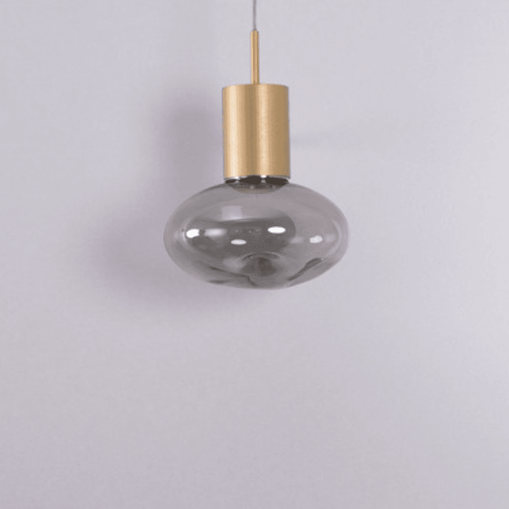 Rosetta Glass Pendant Light - 20cm in Brushed Gold & Smoke Glass-img-1