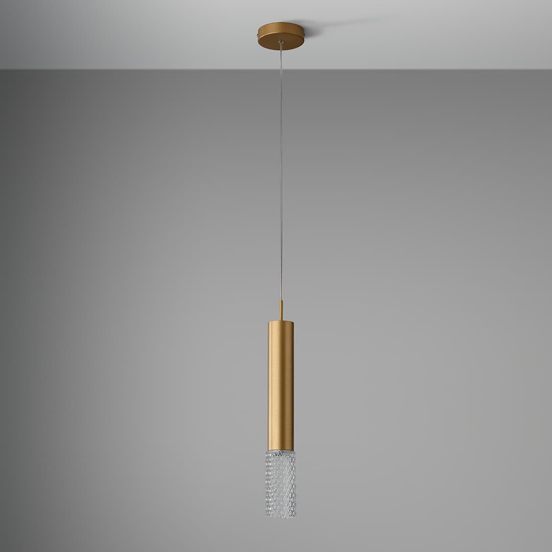 Primo 1 Light Pendant - Long in Brushed Gold & Clear Glass-img-6