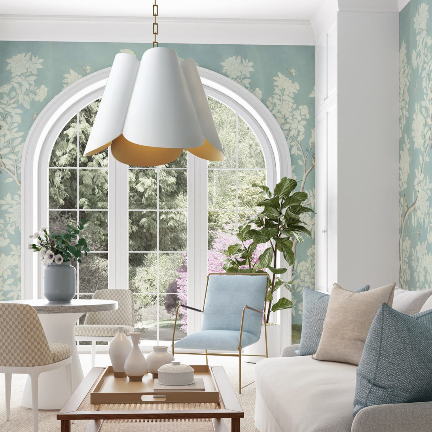 Botanical 4 Light Pendant in Matte Brass & White-img-10