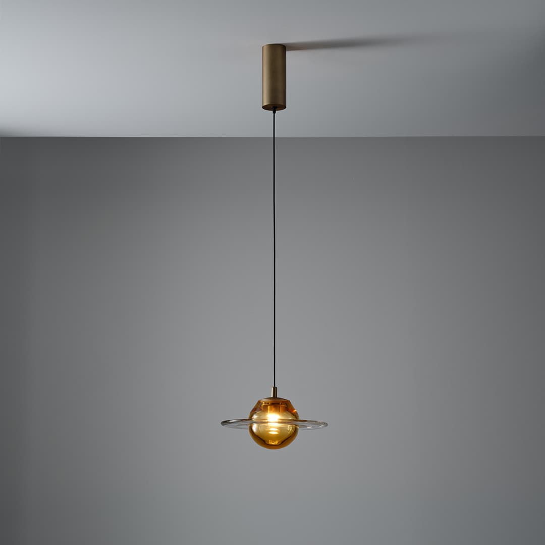 Aqua LED Glass Pendant - 250mm in Aged Brass-img-1