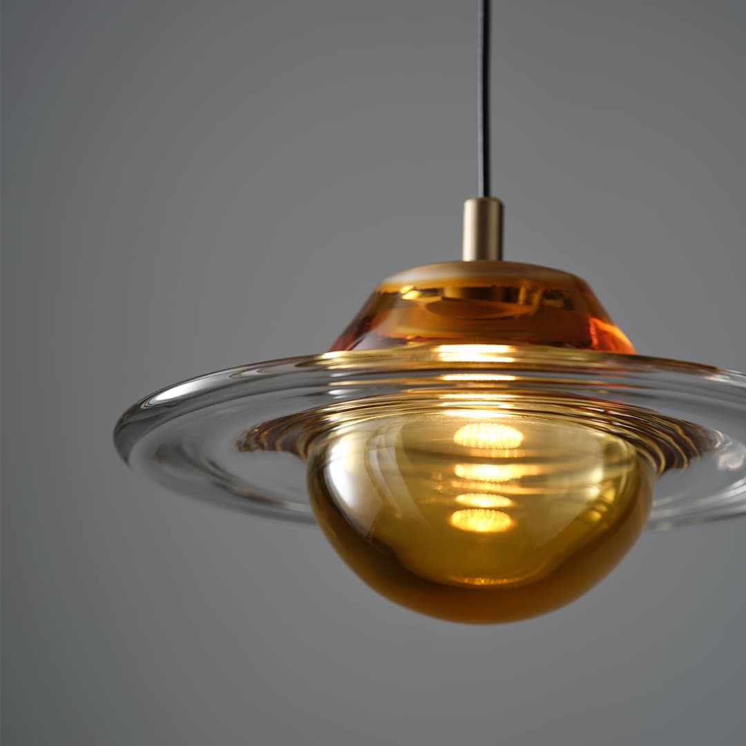 Aqua LED Glass Pendant - 250mm in Aged Brass-img-2