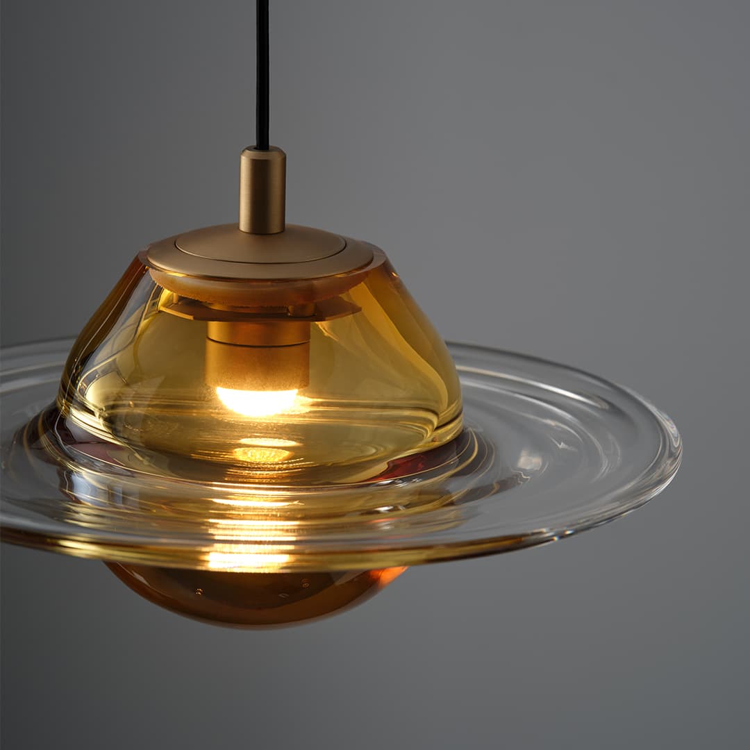 Aqua LED Glass Pendant - 250mm in Aged Brass-img-3