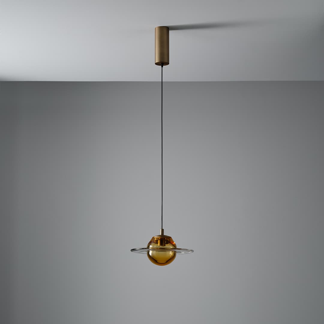 Aqua LED Glass Pendant - 250mm in Aged Brass-img-4