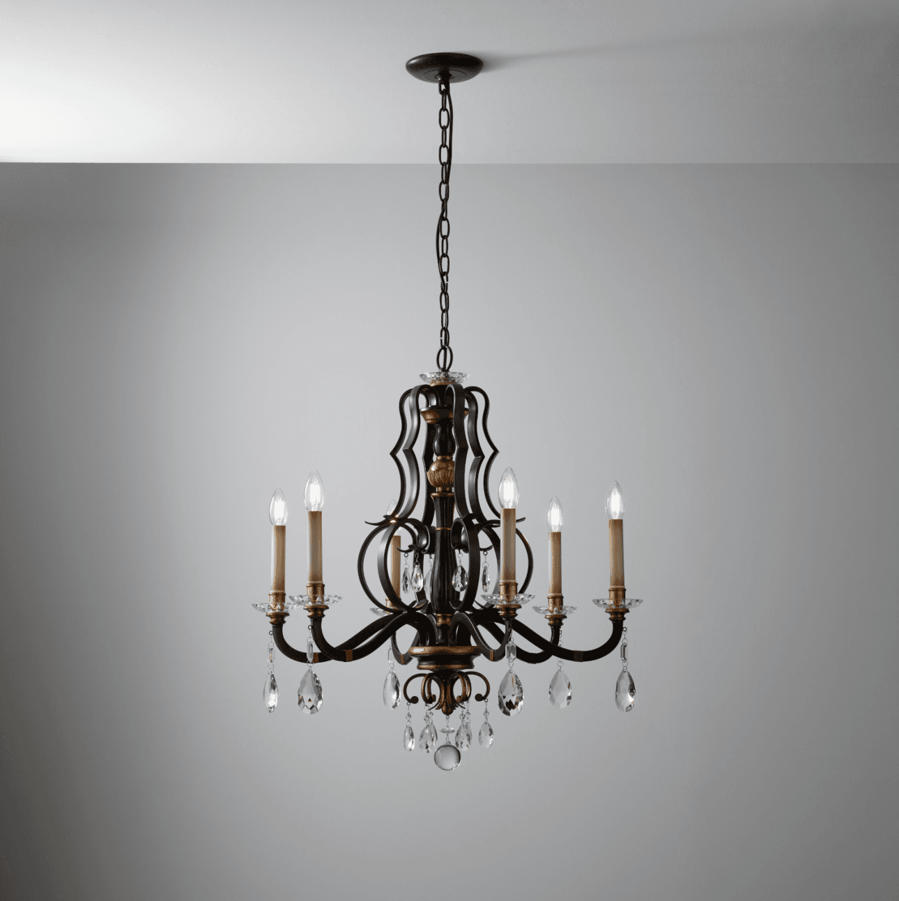 Florentino 6 Light Chandelier in Bronze & Gold Leaf-img-1