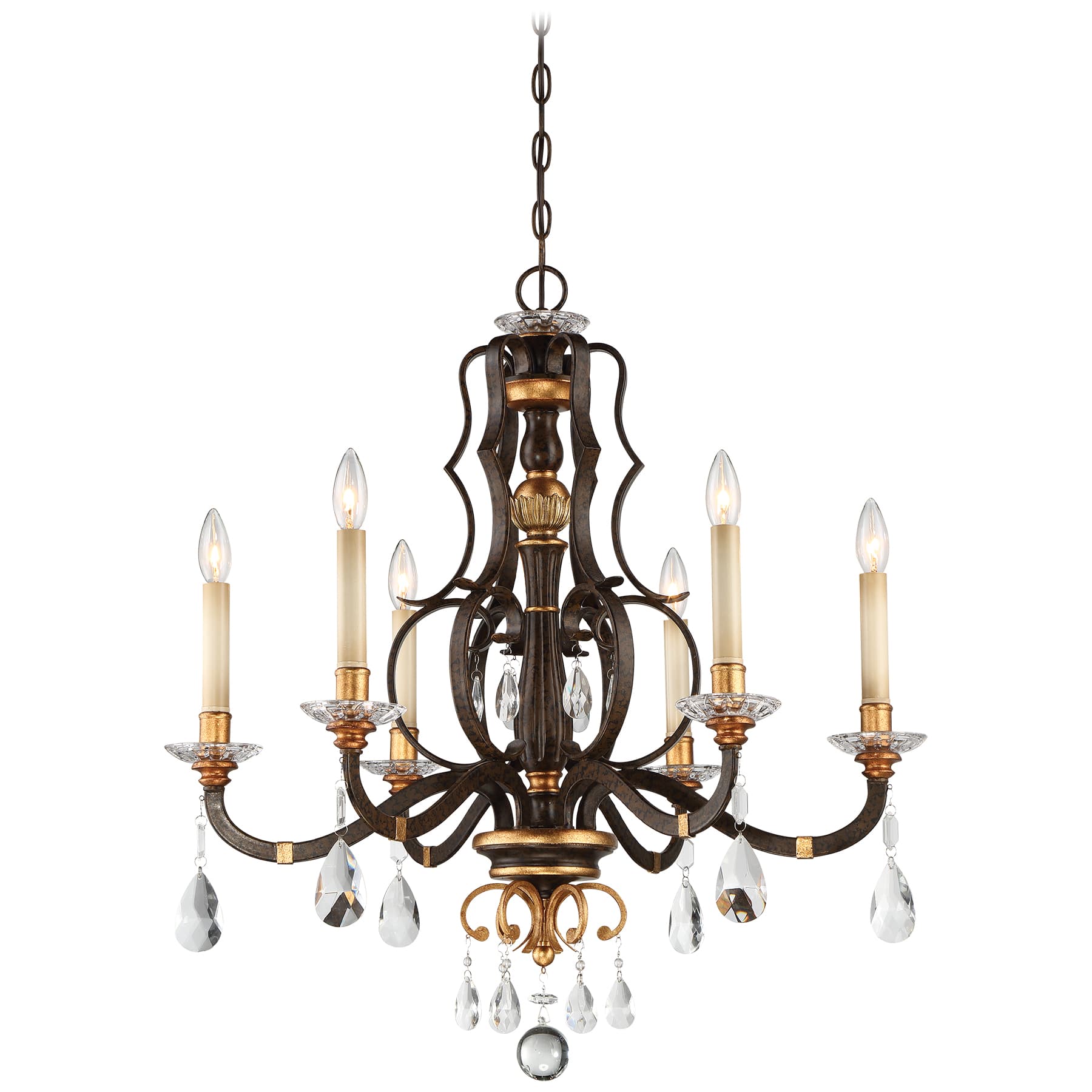 Florentino 6 Light Chandelier in Bronze & Gold Leaf-img-2