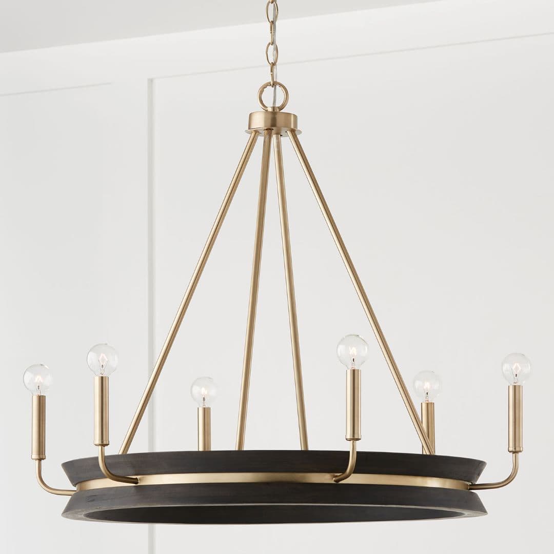 Rochester 6 Light Chandelier in Black Stain & Matte Brass-img-2
