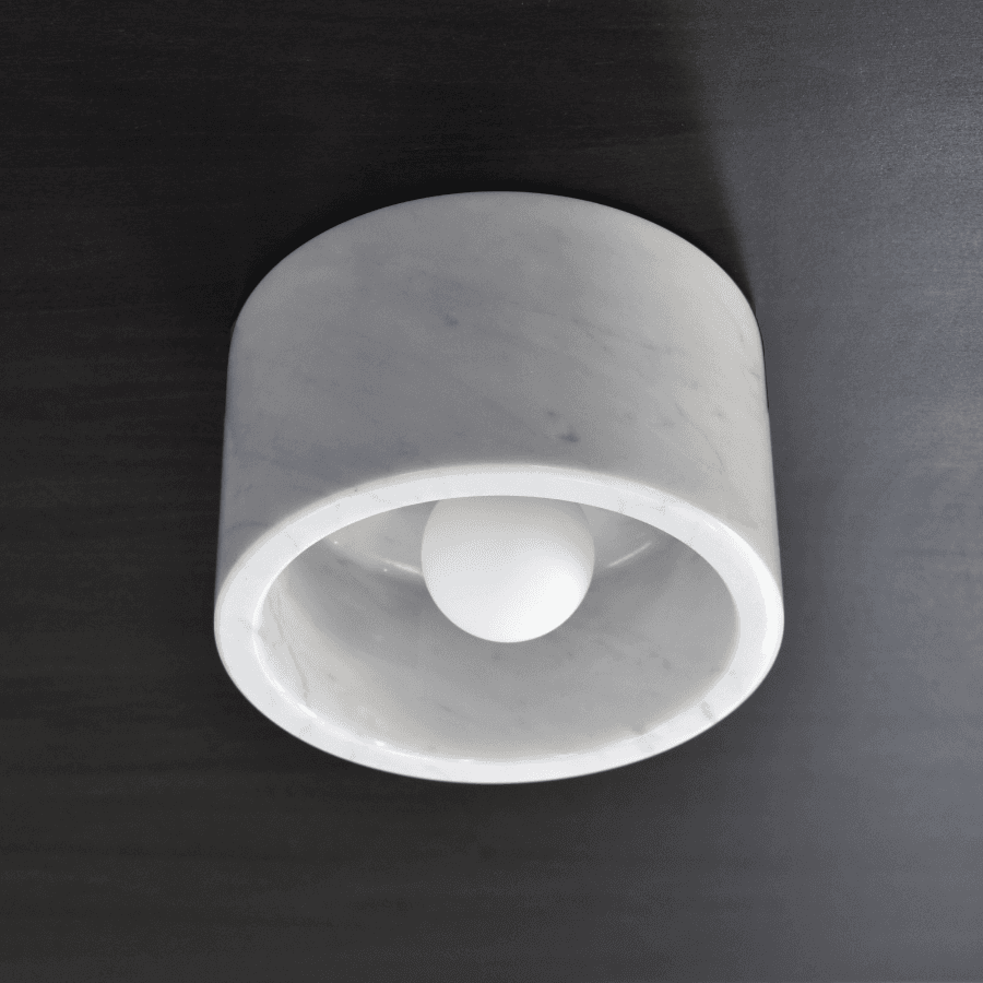 Lana 1 Light Marble Ceiling Flush in White & Polished Nickel-img-1