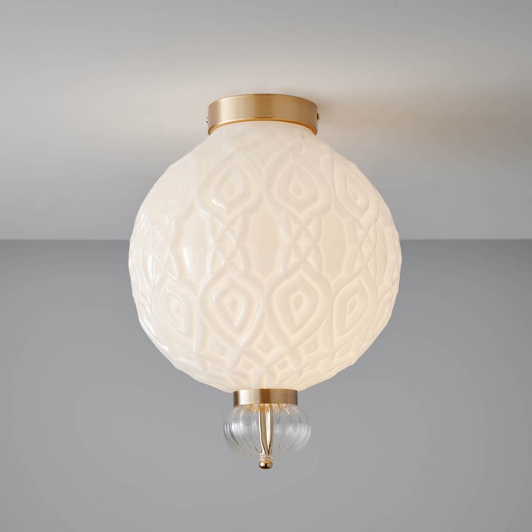 Corina 01 Ceiling Light in Brushed Gold & White Glass-img-1