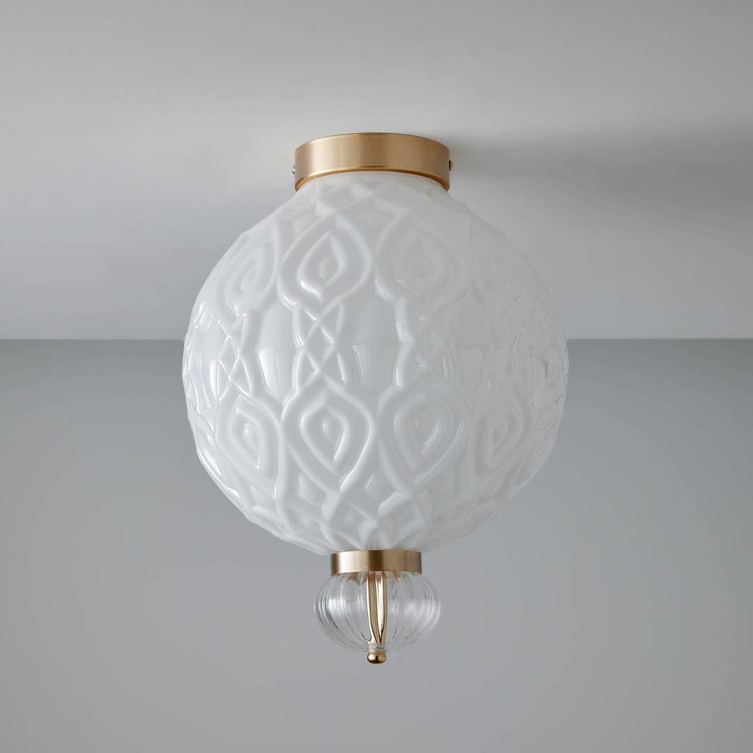 Corina 01 Ceiling Light in Brushed Gold & White Glass-img-2