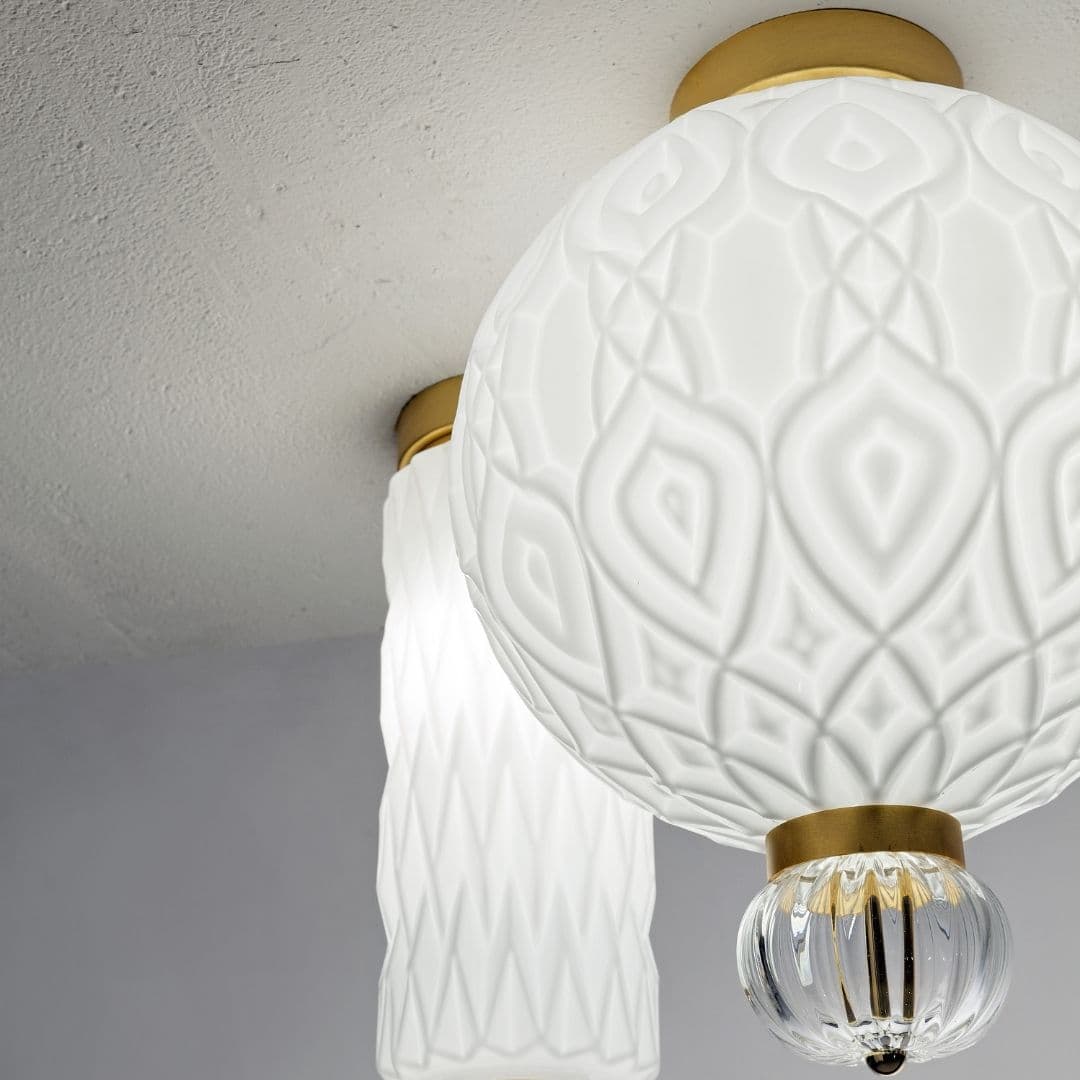 Corina 01 Ceiling Light in Brushed Gold & White Glass-img-5