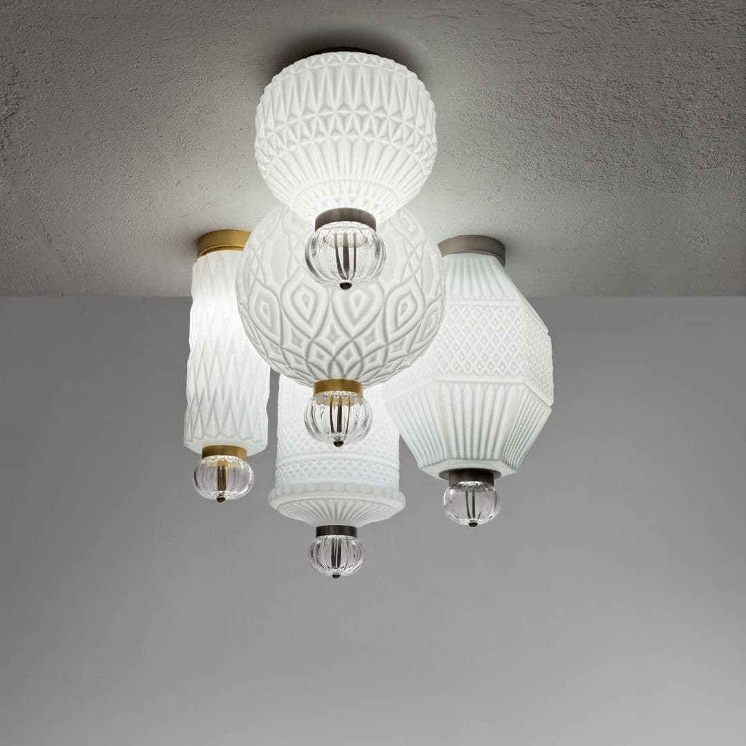 Corina 01 Ceiling Light in Brushed Gold & White Glass-img-8