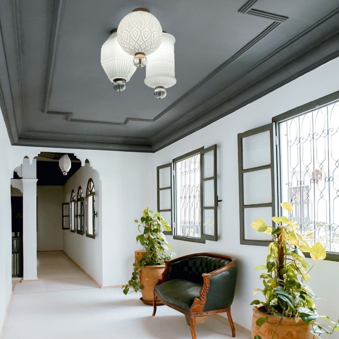 Corina 01 Ceiling Light in Brushed Gold & White Glass-img-10