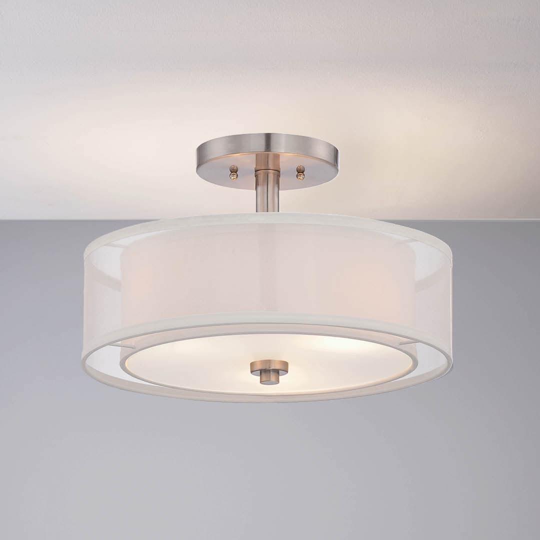 Hutton 3 Light Semi-Flush in Brushed Nickel & White-img-1