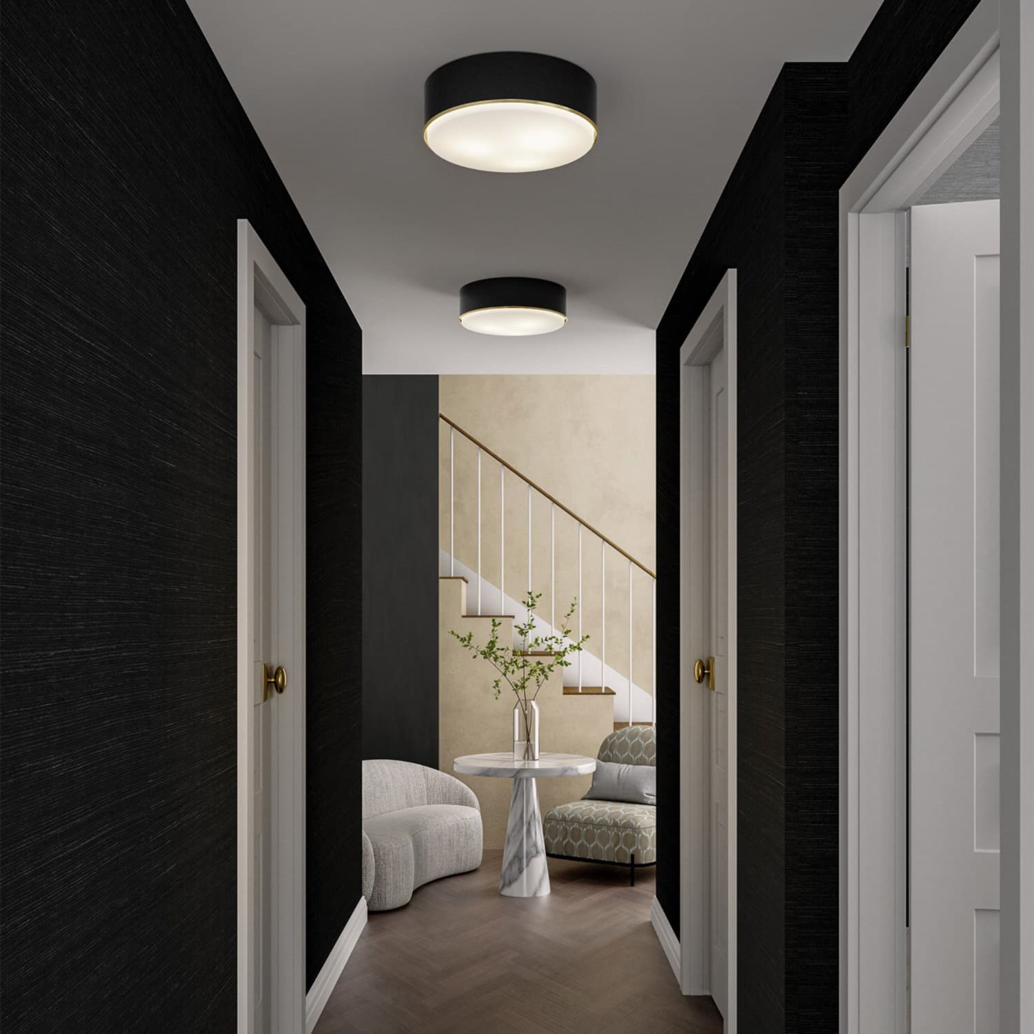 Swell 3 Light Flush Mount in Matte Brass & Black-img-5