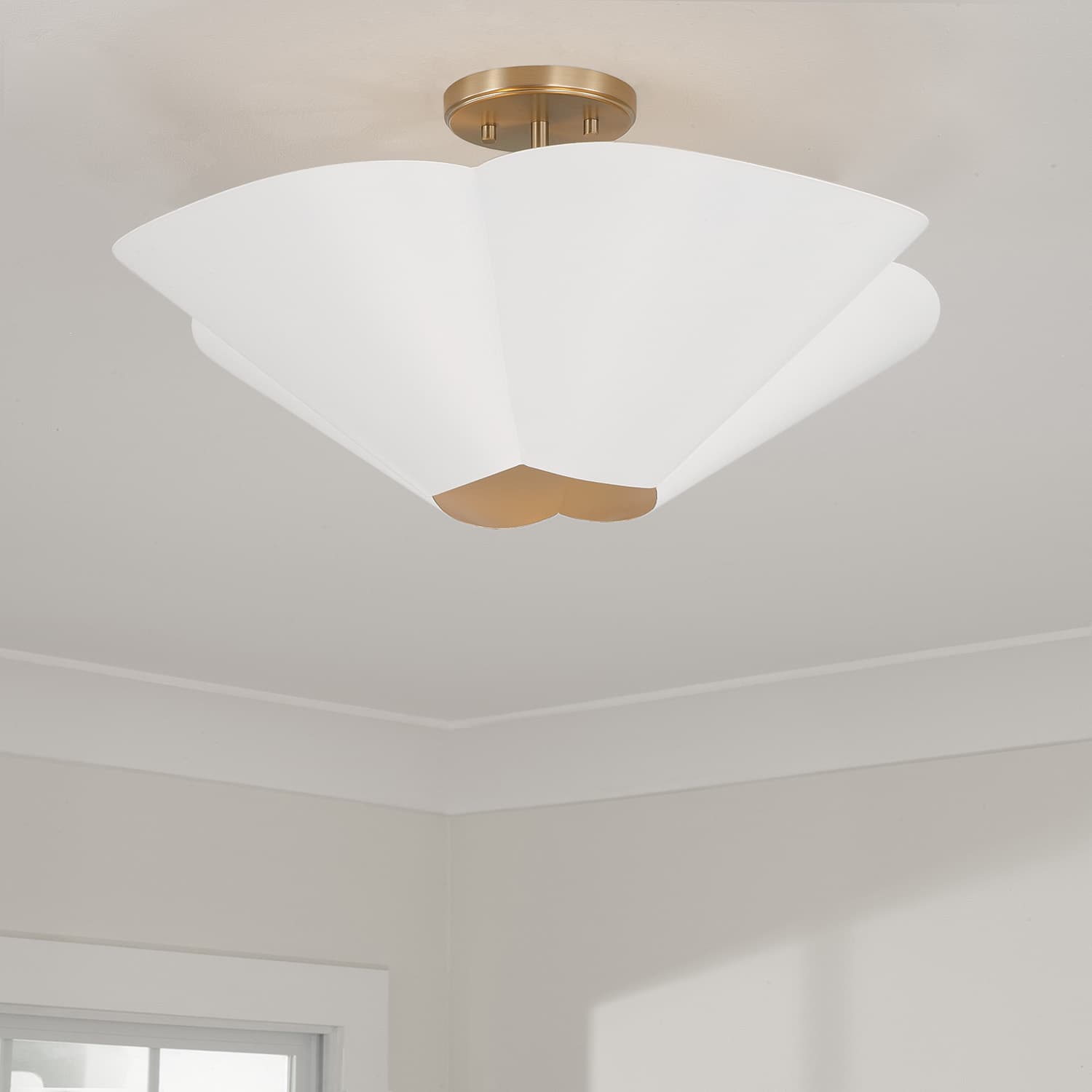 Botanical 4 Light Semi Flush - Large in Matte Brass & White-img-1