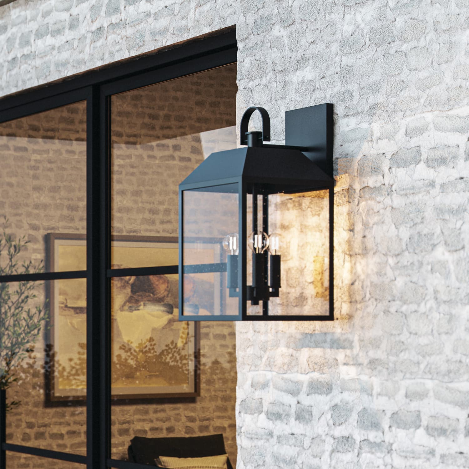 Brook 3 Light Outdoor Wall Lantern - Medium In Black-img-1