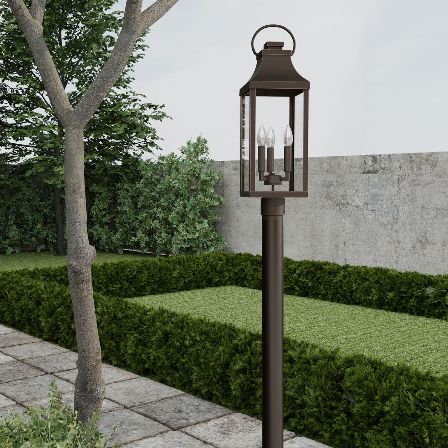 Cole 3 Light Outdoor Post Top Lantern in Oiled Bronze-img-1