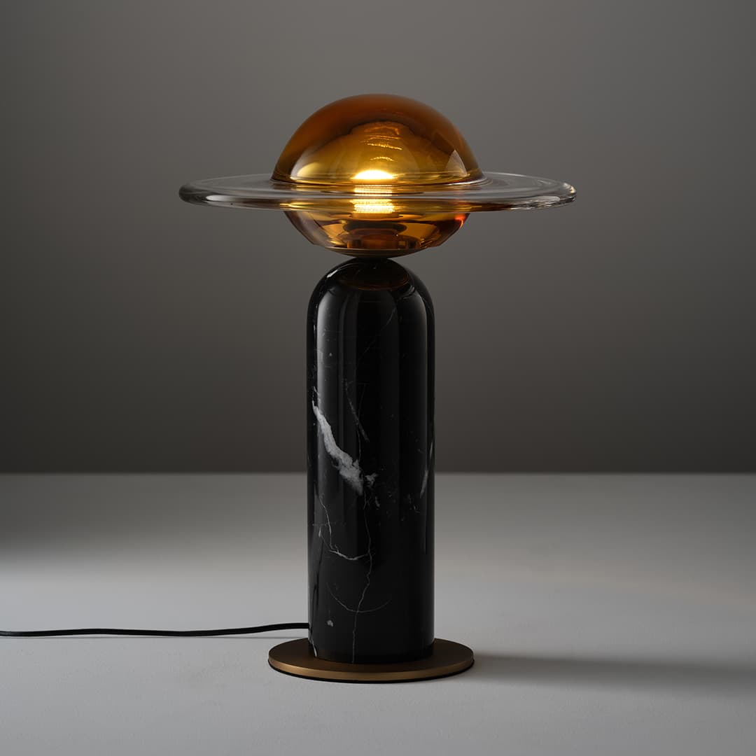 Aqua LED Glass Table Lamp in Black Marble-img-1