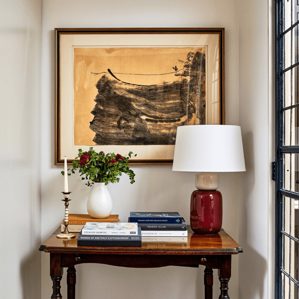 Baya Table Lamp in Aged Brass & Ceramic Red Blush-img-1