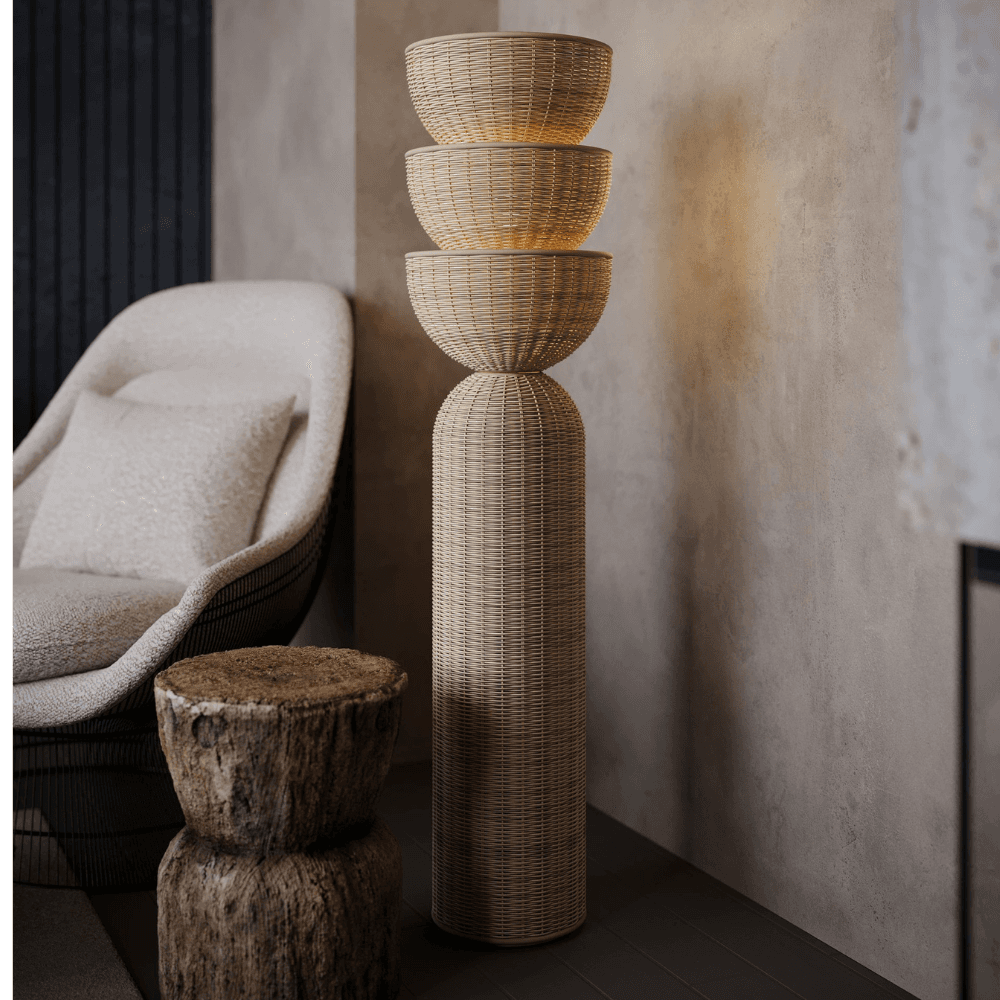 Caspian Wicker Floor Lamp in Patina Brass-img-1